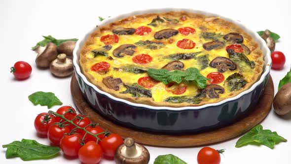 Baked Homemade Quiche Pie in Ceramic Baking Form