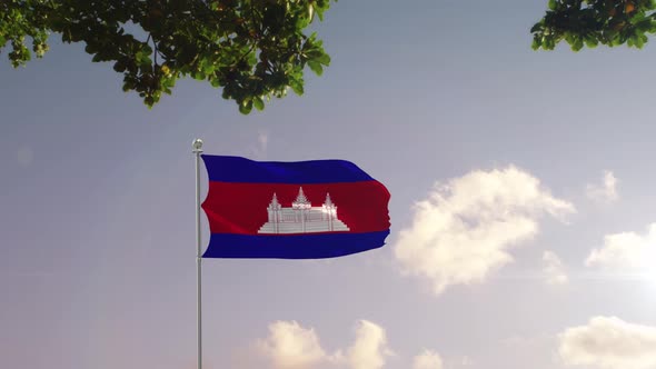 Cambodia Flag With  Modern City 