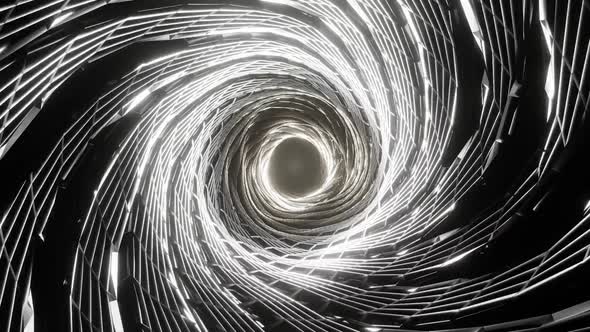 Flight in abstract sci-fi tunnel seamless loop. Futuristic motion graphics