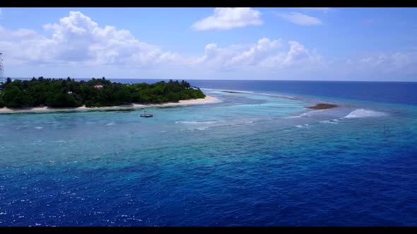 Aerial top down sky of exotic sea view beach time by blue sea with bright sand background of a picni