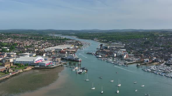 Cowes and East Cowes Town on the Isle of Wight Aerial View