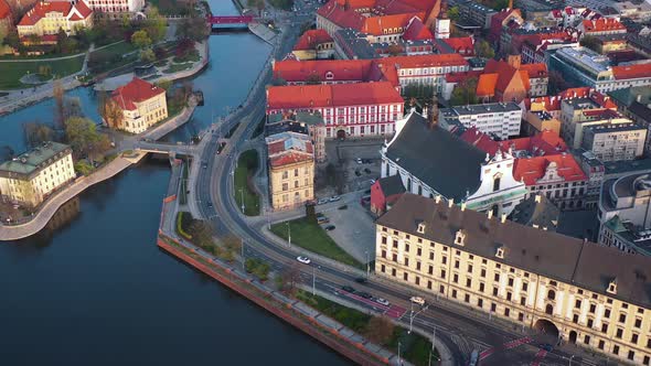 View From the Height on the Historic City Center and the Odra River. Stare Myasto, Wroclaw, Poland