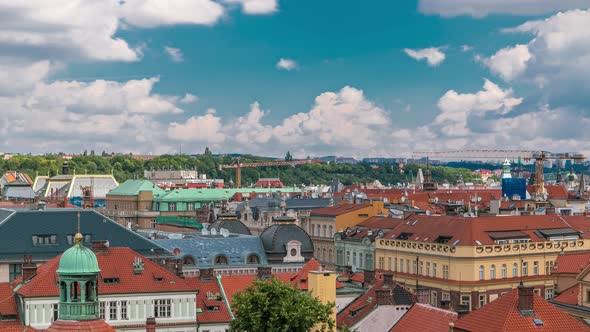 Red Roofs of the City Prague Timelapse Shot From the High Point on Old Town Bridge Tower