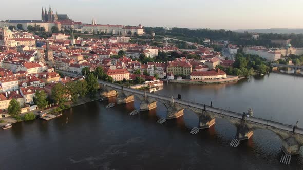 Aerial view of the famous Charles Bridge (Karluv most) in Prague, Czech Republic