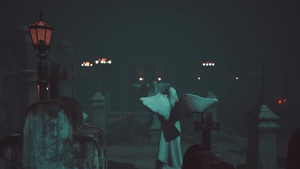 Old Graveyard with a Group of Cross Tombstones alt