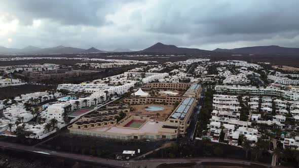 Drone shot of large luxury hotel and holiday resort on Canary Islands