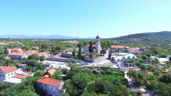 Aerial view of Donji Humac old settlement on the island of Brac