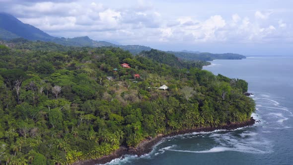 Aerial Drone View of Rainforest and Ocean on the Pacific Coast in Costa Rica, Tropical Jungle Coasta