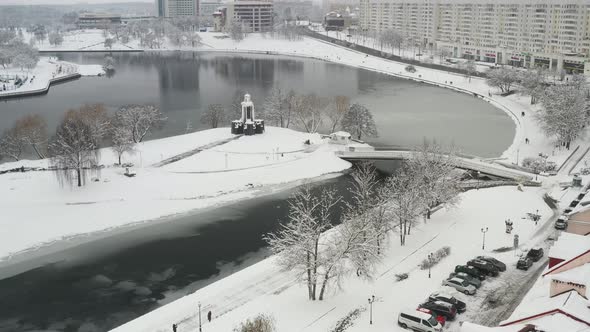 Snowcovered Old Center of Minsk From a Height