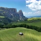 Dolomites Mountains with hiking paths and wooden cottages - VideoHive Item for Sale