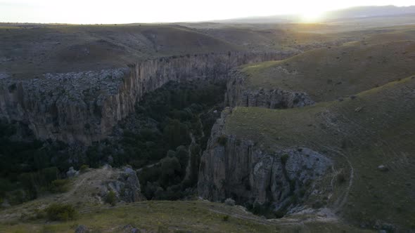 Ihlara Valley Canyon View From Air During Sunrise