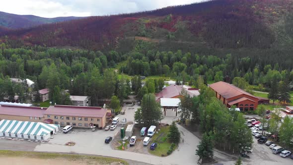 4K Drone Video of (truck shot) Chena Hot Springs Resort near Fairbanks, Alaska in Summer