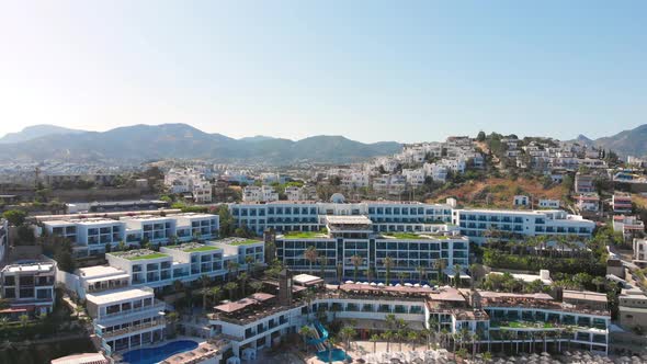 Bird Eye View of the City with Hotels and White Houses Onthe Ocean Coast at Noon