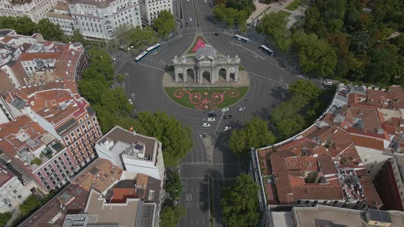 Drone is Flying Over the Monument of Independence in Madrid Roundabout