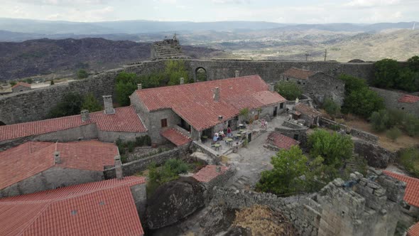 Flight over ruins of historical village of Sortelha, Sabugal, Portugal