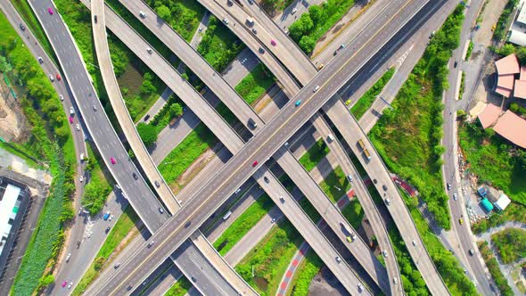 Stunning Aerial view drone shot above freeway traffic