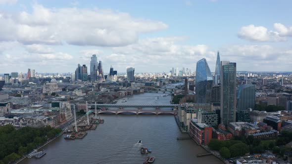 Aerial View of Large Modern City with Tall Skyscrapers