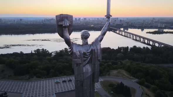 Monument Motherland in the Morning. Kyiv, Ukraine. Aerial View