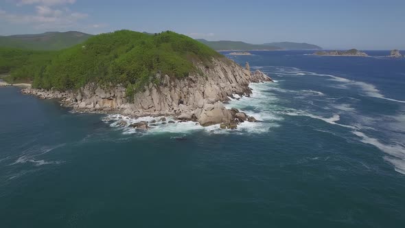 View From a Droneon a Stone Cape Washed By Strong Waves