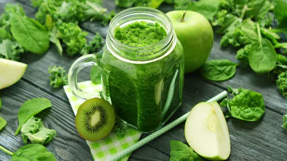 Jar Glass with Green Smoothie