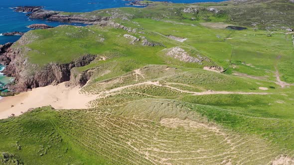 Aerial View of the Murder Hole Beach Officially Called Boyeeghether Bay in County Donegal Ireland
