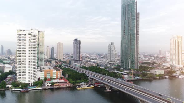 4K aerial drone footage of Bangkok skyline.