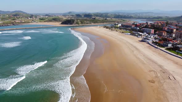 Aerial View of a Scenic Coastline Landscape in Suances Cantabria Spain