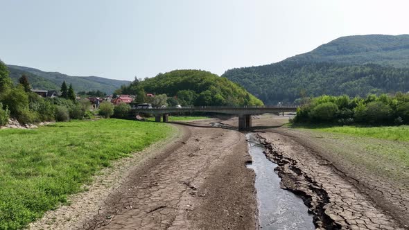 Aerial view of the dried up water reservoir Ružín in Slovakia