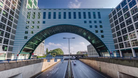 Day Time Lapse with traffic flow on highway in The Hague, The Netherlands