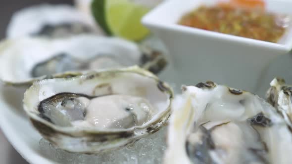 Motion to Dish with Delicious Oysters Sauce and Lime Slices
