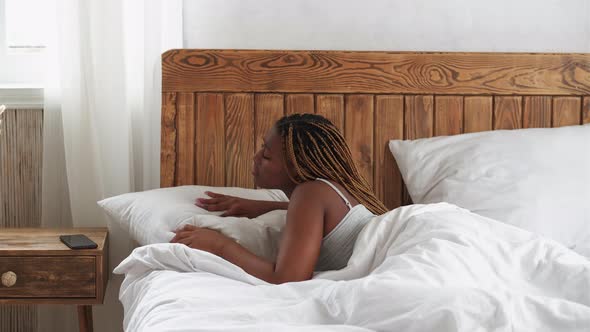 Morning Alarm Early Awakening Annoyed Woman in Bed