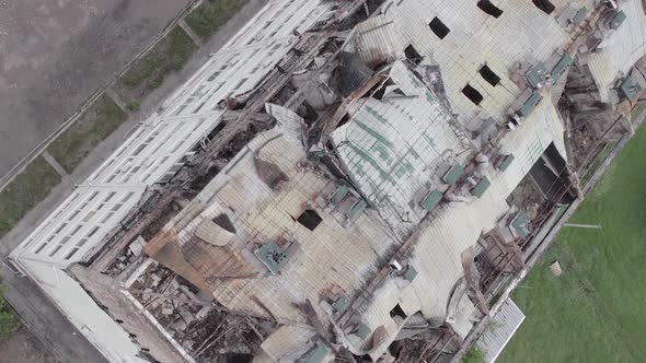 Vertical Video of Ukraine in the War  Destroyed Building