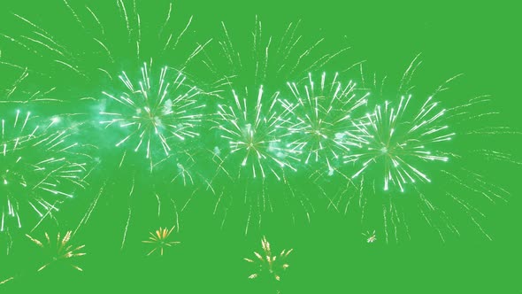 Abstract Firework on Green Chroma Key Background 4Th of July Independence Day Concept