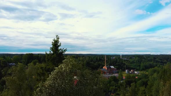 Old Ligatne Paper Mill Village From Above in Ligatne, Latvia. Aerial Dron Shot 4K Video