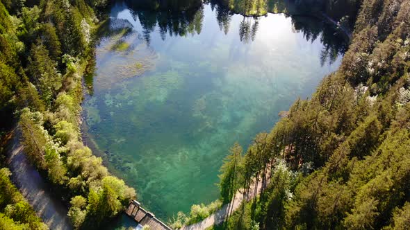 Beautiful view on an with Mountains in Schiederweiher in Upper Austria Drone Video