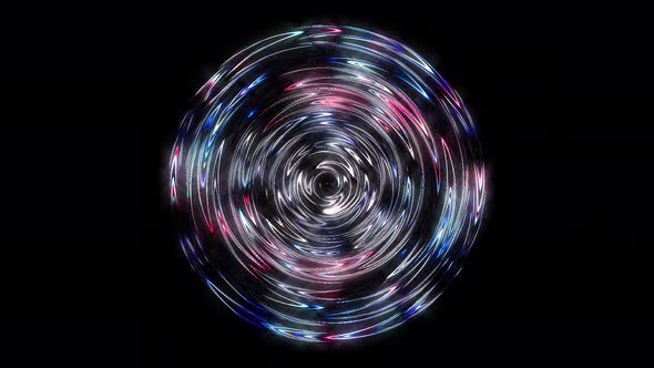 circular glowing light spot wave, colorful, on black background