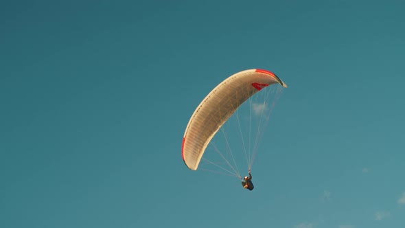 Man Flies on an Extreme Paraglider in the Blue Sky the Concept of Freedom