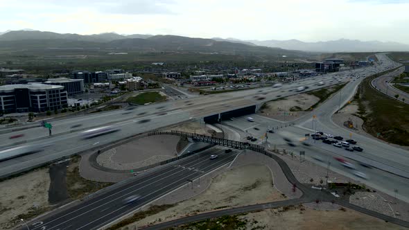 Time lapse of I-15 in Lehi, Utah near Travers Mountain and Thanksgiving Point with traffic speeding