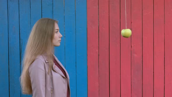 Girl on Colourful Wooden Eco Background