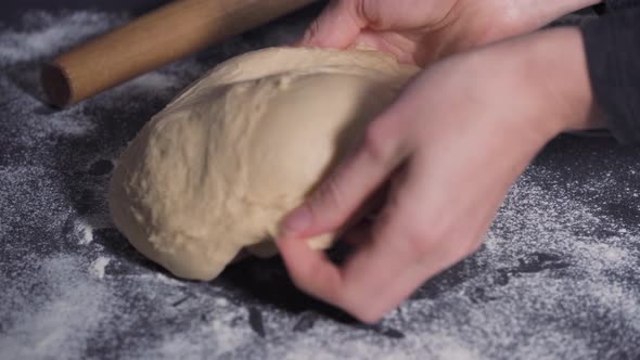 Woman Making Handmade Dough for Bread