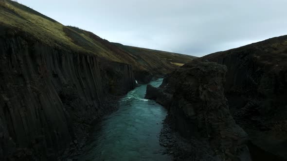 Epic Aerial View of the Studlagil Basalt Canyon Iceland