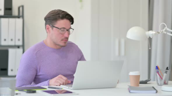 Middle Aged Man Leaving Office, Going Away 