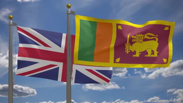 United Kingdom Flag Vs Sri Lanka Flag On Flagpole