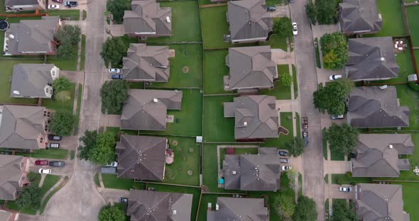 Birds eye view of Suburban homes just outside of Houston, Texas