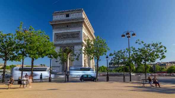 The Arc De Triomphe Triumphal Arch of the Star Timelapse Hyperlapse is Famous Monument in Paris