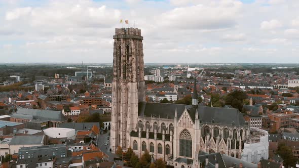 St. Rumbold's Cathedral in Mechelen Flemish city, Belgium - Aerial