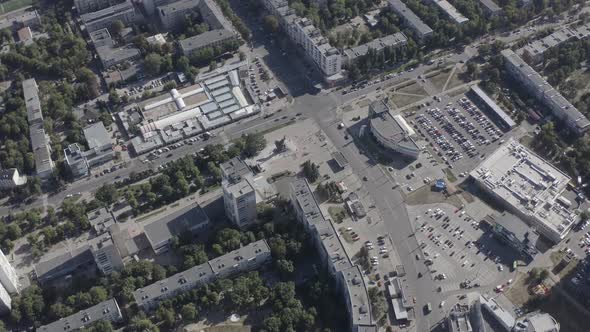 Big City Aerial View. Drone Shot of Residential Quarters of Kharkov City on Sunny Summer Day.