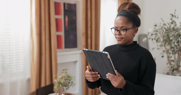 A Young Girl Orders Furniture for New Apartment Online Decorates House After Moving in Looks for