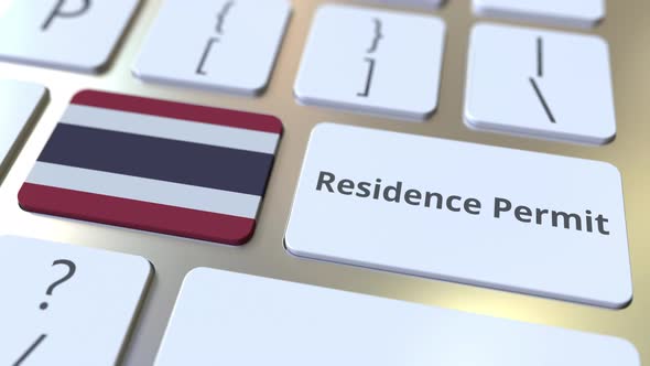 Residence Permit Text and Flag of Thailand on the Buttons