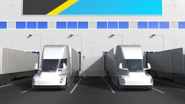 Trucks at Warehouse Loading Dock with Flag of TANZANIA alt